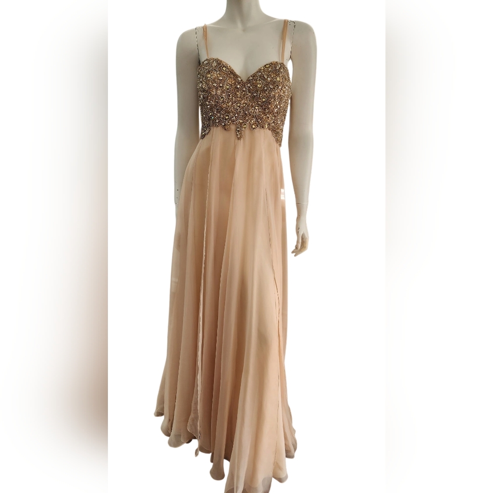 Jovani 81120 Blush Peach Beaded Chiffon Formal Gown | Crystal Bodice | Gala 6 - Picture 6 of 16